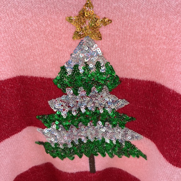 Primark Cares Women’s Sequined Christmas Tree Sweater, pink and red stri… - Picture 8 of 11